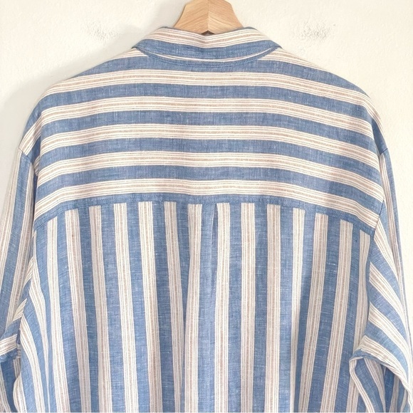 Boden Relaxed Linen Button Down Shirt Porcelain Blue Sparkle Stripe 14R - Picture 12 of 16